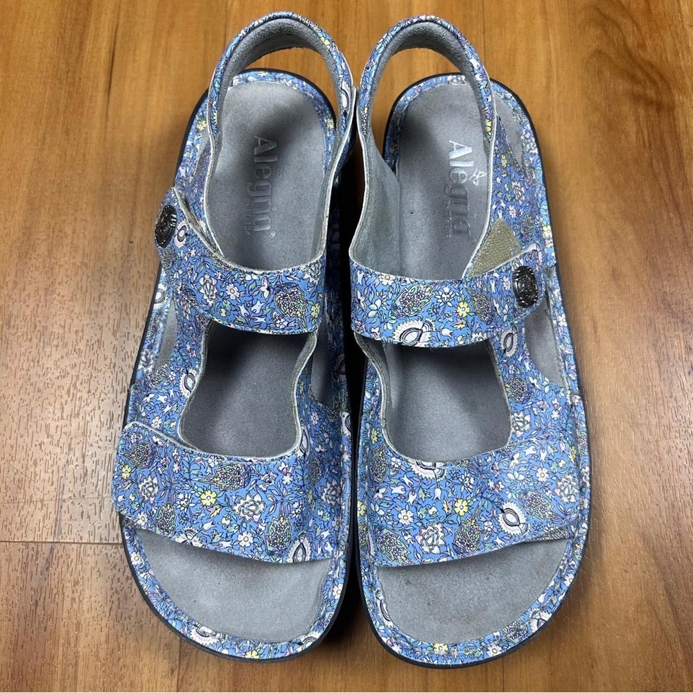 Alegria Vienna Blue Floral Comfort Sandals Hook Loop Strap Size 41 EU 10/ 10.5